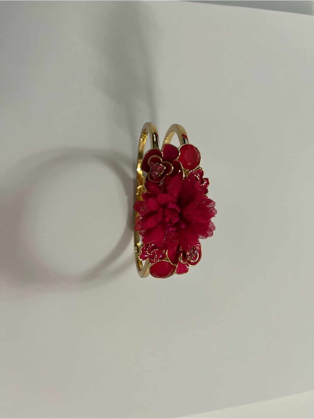 Talbots Hot Pink Floral Bib Necklace with Matching Earrings & Gold Bracelet - Picture 8 of 14